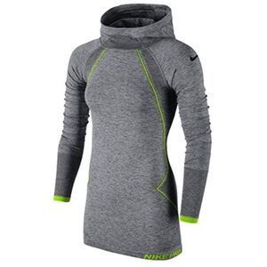 NWT. Nike Pro HyperWarm Limitless Knit Training Hoodie in gray with lime green.